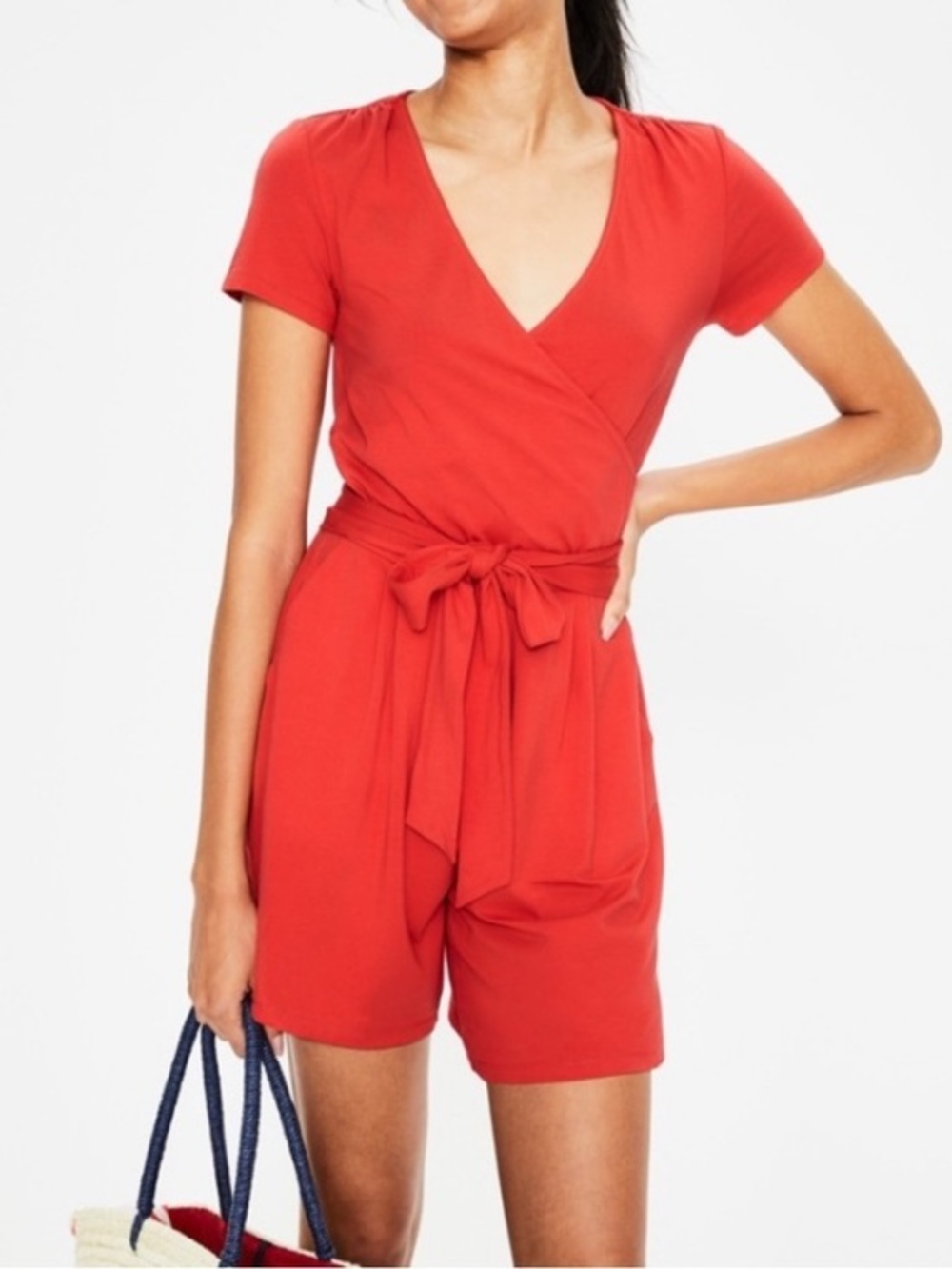 Boden Caroline stretch belted jersey knit faux wrap shorts romper 6 Tall